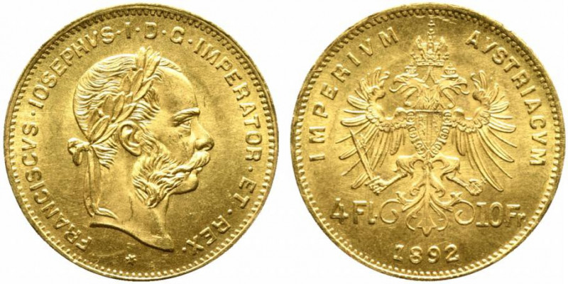 AUSTRIA. Francesco Giuseppe I (1848-1916). 4 Florins - 10 Franchi 1892 restrike....