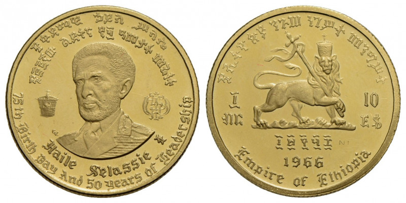 ETIOPIA . Repubblica . 10 Dollari. 1966 - 75° compleanno di Haile Selassie . AU ...