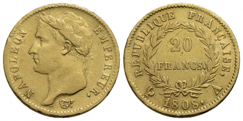 FRANCIA . Napoleone I, Imperatore (1804-1814) . 20 Franchi. 1808 A - Testa laure...