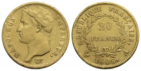 FRANCIA . Napoleone I, Imperatore (1804-1814) . 20 Franchi. 1808 A - Testa laureata . AU R Kr. 687.1. qBB