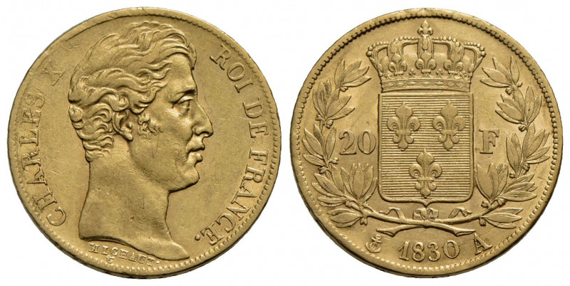 FRANCIA . Carlo X (1824-1830) . 20 Franchi. 1830 A . AU Kr. 190.1. qSPL