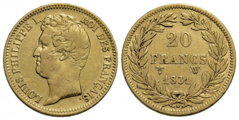 FRANCIA . Luigi Filippo I (1830-1848) . 20 Franchi. 1831 W . AU Kr. 746.4 Bordo ...