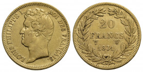 FRANCIA . Luigi Filippo I (1830-1848) . 20 Franchi. 1831 W . AU Kr. 746.4 Bordo in rilievo. BB