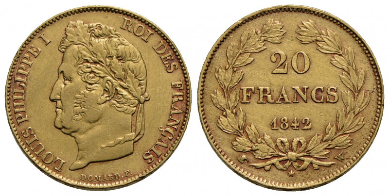 FRANCIA . Luigi Filippo I (1830-1848) . 20 Franchi. 1842 W . AU Kr. 750.5 Pulita...