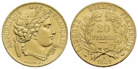 FRANCIA. Seconda Repubblica (1848-1852). 20 Franchi 1849 A. AU NC Kr. 762. qFDC