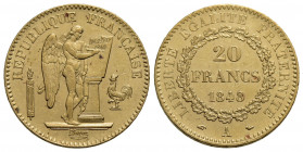 FRANCIA . Seconda Repubblica (1848-1852) . 20 Franchi. 1848 A . AU R Kr. 757 Angelo. qSPL