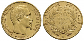 FRANCIA . Luigi Napoleone (1852) . 20 Franchi. 1852 A - Testa nuda . AU Kr. 774. SPL