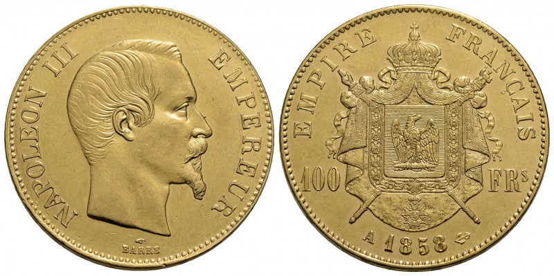FRANCIA. Napoleone III (1852-1870). 100 Franchi 1858 A - Testa nuda. AU Kr. 786....
