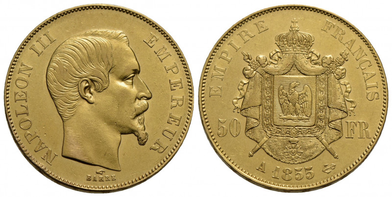 FRANCIA . Napoleone III (1852-1870) . 50 Franchi. 1855 A - Testa nuda . AU Kr. 7...