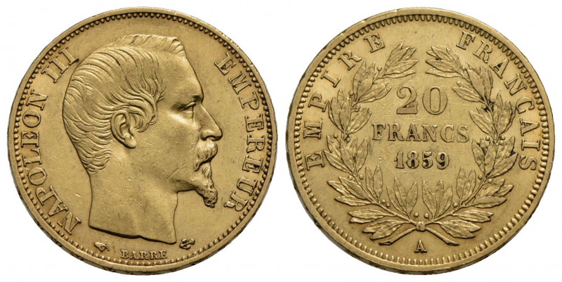 FRANCIA . Napoleone III (1852-1870) . 20 Franchi. 1859 A - Testa nuda . AU Kr. 7...