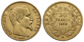 FRANCIA . Napoleone III (1852-1870) . 20 Franchi. 1859 A - Testa nuda . AU Kr. 781.1. SPL