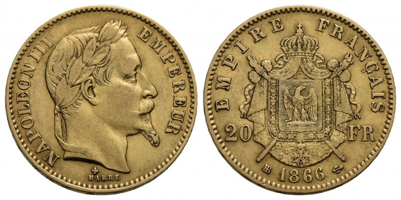 FRANCIA . Napoleone III (1852-1870) . 20 Franchi. 1866 BB - Testa laureata . AU ...