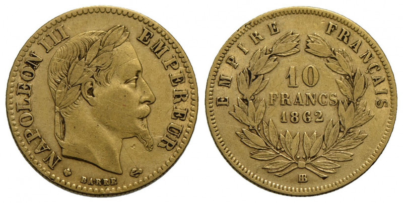 FRANCIA . Napoleone III (1852-1870) . 10 Franchi. 1862 BB - Testa laureata . AU ...