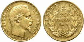 FRANCIA. Napoleone III 20 franchi 1860 A. Au (6,45 g). SPL+