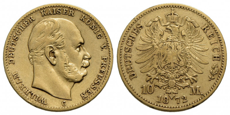 GERMANIA - PRUSSIA . Guglielmo I (1861-1888) . 10 Marchi. 1872 C . AU Kr. 502. B...