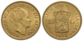 OLANDA. Guglielmina (1890-1948) . 10 Gulden. 1933 . AU Kr. 162. FDC