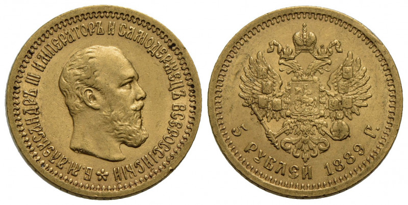 RUSSIA . Alessandro III (1881-1894) . 5 Rubli. 1889 . AU Kr. Y42. qSPL