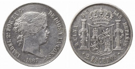 SPAGNA. Isabella II (1833-1868). 2 escudos 1867. KM#629. SPL