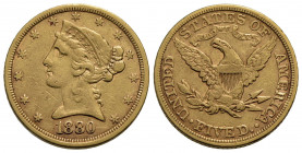 STATI UNITI. 5 Dollari. 1880 - Liberty . AU Kr. 101. BB+