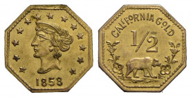 STATI UNITI. Mezzo dollaro. 1858 - California . (AU g. 0,29) Ottagonale. qFDC