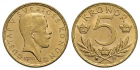 SVEZIA . Gustavo V (1907-1950) . 5 Corone. 1920 . AU Kr. 797. SPL-FDC