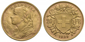 SVIZZERA . Confederazione . 20 Franchi. 1935 . AU Kr. 35.1 Sigle LB. qFDC