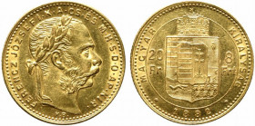 UNGHERIA. Francesco Giuseppe I (1848-1916). 8 Forint - 20 Franchi 1882 KB (zecca Kremnitz). Au (6,45 g). KM#467. qFDC