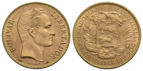 VENEZUELA . Repubblica (1823) . 20 Bolivares. 1912 . AU Kr. 32. qFDC