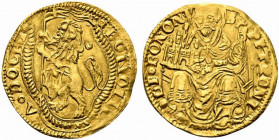 BOLOGNA. Anonime dei Bentivoglio (1446-1506). Doppio Bolognino d'oro Au (6.88 g - 29 mm). D/Leone rampante a sinistra con vessillo e piccolo stemma de...