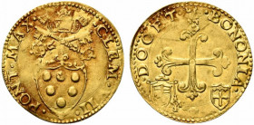 BOLOGNA. Clemente VII (1523-1534). Scudo d'oro del sole Au (3.38 g - 25.5 mm). D/CLEM VII PONT MAX; stemma semiovale gigliato sormontato da chiavi dec...