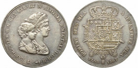 FIRENZE. Carlo Ludivico di Borbone e Maria L. reggente (1803-1807). Dena 1807 Ag (39.4 g - 43.6 mm). D/busti accollati a destra. R/stemma sormontato d...