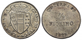 FIRENZE. Leopoldo II di Lorena (1824-1859) . Mezzo fiorino. 1827 . AG RR Pag. 141; Mont. 351 Eccezionale con i fondi lucenti. FDC