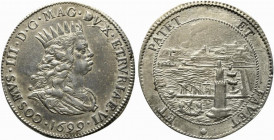 LIVORNO. Cosimo III De' Medici (1670-1723). Tollero 1699 Ag (26.8 g - 42.2 mm). Busto coronato a destra. R/veduta del porto di Livorno. MIR 64/14; CNI...