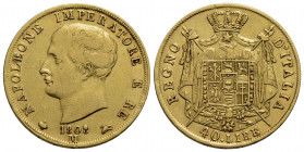 MILANO . Napoleone I, Re d'Italia (1805-1814) . 40 Lire. 1808 . AU R Pag. 11a; Mont. 193 Puntali aguzzi. BB