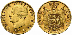 MILANO. Napoleone I re d'Italia (1805-1814). 40 lire 1810 M. Au (12.8 g - 26 mm). D/testa nuda a sinistra. R/stemma coronato. Gig.75. BB+