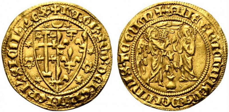 NAPOLI. Carlo I d'Angiò (1266-1285). Saluto d'oro Au (4.38 g - 22.8 mm). D/stemm...