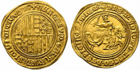 NAPOLI. Alfonso I d'Aragona (1442-1458). Sesquiducato o da un ducato e mezzo. Au (5.30 g - 29.7 mm). D/Stemma inquartato di Ungheria, Gerusalemme, Ara...