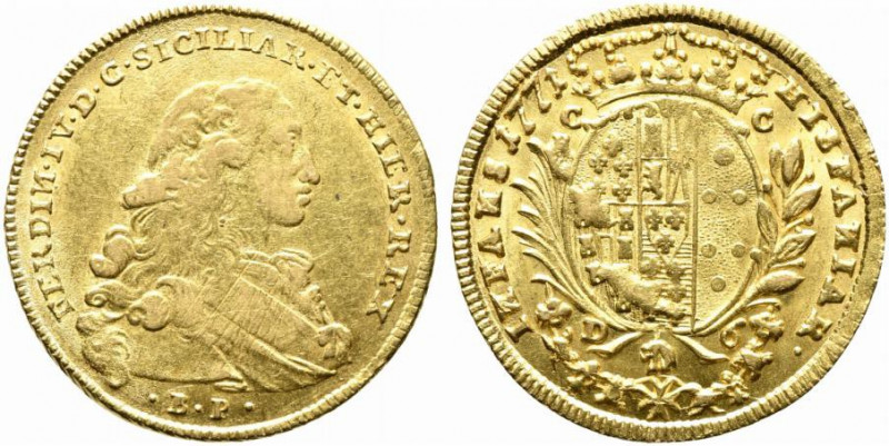 NAPOLI. Ferdinando IV di Borbone (1759-1816). 6 Ducati oro 1771. Au (8,80 g). Ma...