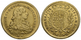 NAPOLI . Ferdinando IV di Borbone (primo periodo, 1759-1799) . 6 Ducati. 1774 . AU P.R. 22; Mont. 149. qSPL/SPL