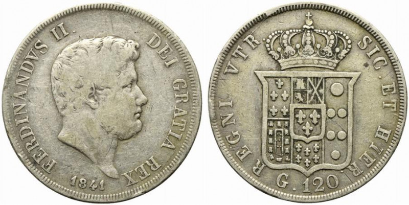 NAPOLI. Ferdinando II di Borbone (1830-1859). Piastra da 120 grana 1841 var. tes...