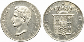 NAPOLI. Francesco II di Borbone (1859-1860). Piastra da 120 grana 1859. Ag (27,65 g). Magl. 806. SPL+