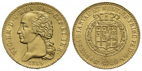 Vittorio Emanuele I (1802-1821) . 20 Lire. 1818 . AU R Pag. 6; Mont. 19. qFDC