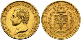 Carlo Felice (1821-1831). 40 lire 1831 Au (12.90 g - 25.9 mm). Gig. 18 rara. qSPL