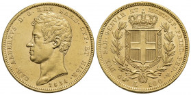 Carlo Alberto (1831-1849) . 100 Lire. 1834 T . AU Pag. 139; Mont. 5. SPL-FDC