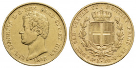 Carlo Alberto (1831-1849) . 20 Lire. 1832 T . AU RR Pag. 176; Mont. 44. BB+/SPL