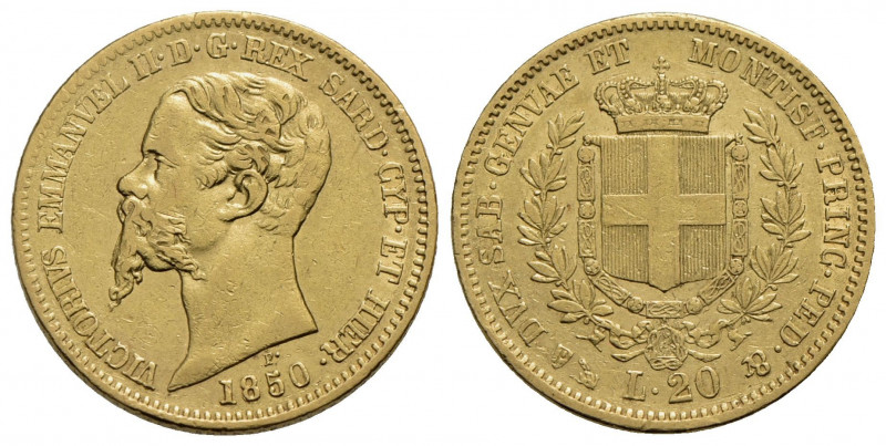 Vittorio Emanuele II (1849-1861) . 20 Lire. 1850 G . AU Pag. 337; Mont. 2. qBB/B...