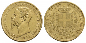 Vittorio Emanuele II (1849-1861) . 20 Lire. 1850 G . AU Pag. 337; Mont. 2. qBB/BB