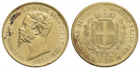 Vittorio Emanuele II (1849-1861) . 20 Lire. 1852 G . AU Pag. 341; Mont. 7. SPL-FDC