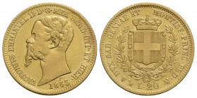 Vittorio Emanuele II (1849-1861) . 20 Lire. 1853 G . AU Pag. 343; Mont. 9. qBB/BB+