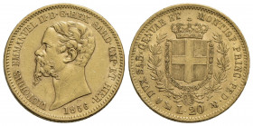 Vittorio Emanuele II (1849-1861) . 20 Lire. 1856 G . AU Pag. 348; Mont. 16. BB-SPL